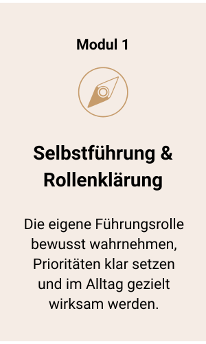 Grafik zum Modul „Selbstführung & Rollenklärung“ – Führungsrolle wahrnehmen, Prioritäten setzen, wirksam handeln