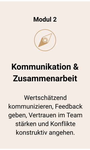 Grafik zum Modul „Kommunikation & Zusammenarbeit“ – Feedback geben, Team stärken, Konflikte lösen