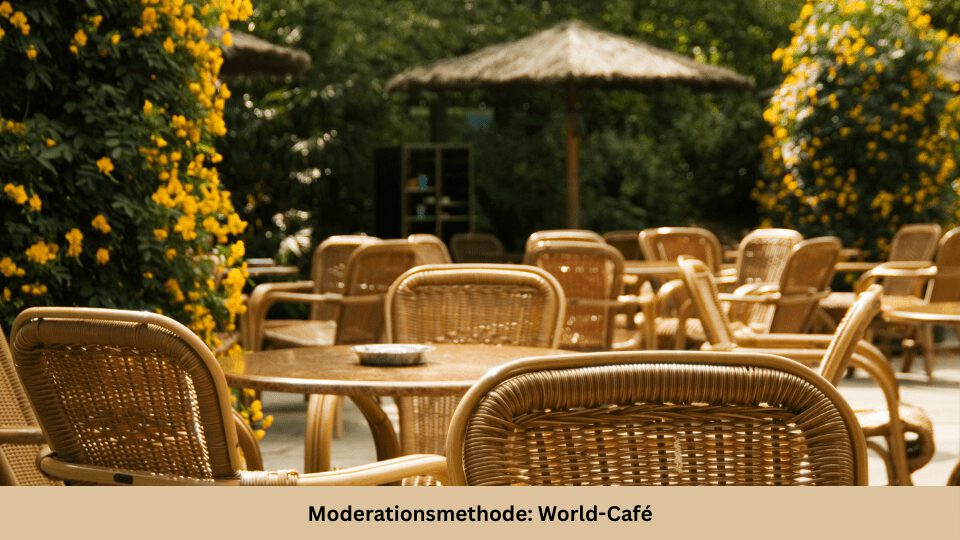 Außenbereich mit Café-Tischen – Symbolbild für die Moderationsmethode World-Café